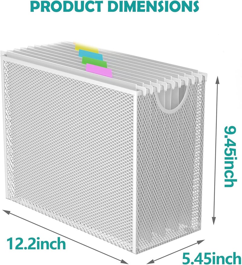 Sinboun Hanging File Organizer Letter-Size File Holder Filing Box Includes 5 Hanging Folders - Metal Mesh Magazine Letter Storage Cabinets File Cart for Office Home School, No Assembly Required White - Image 2